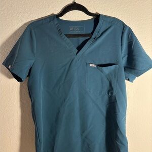 Figs Teal V-Neck Short Sleeve Scrub Top